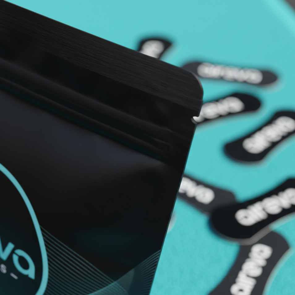 Black aireva fitness packaging with a with nose tape and teal background 